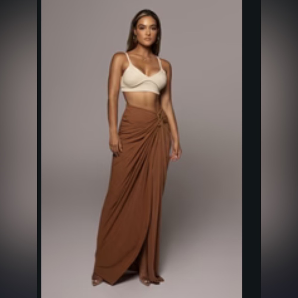 Pecan Noelia Linen Slit Skirt